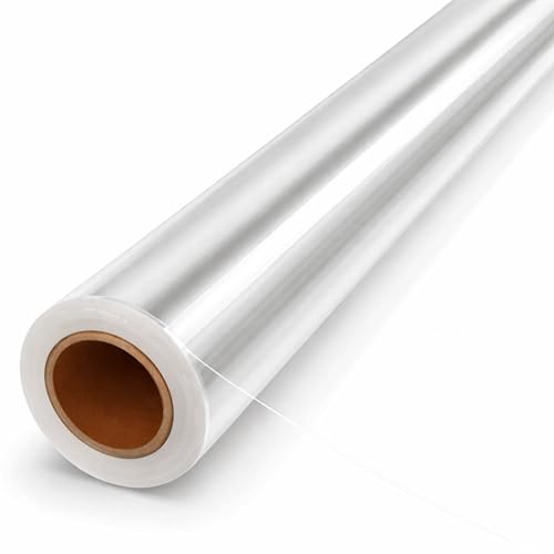 volila Clear Cellophane Wrap Roll (31.5 in x 100 ft) - 3 Mil Thick Cellophane Wrap for Gift Basket, Treats, Flower Wrapping, Clear Wrapping Paper (31.5" folds into 16") - Image 1