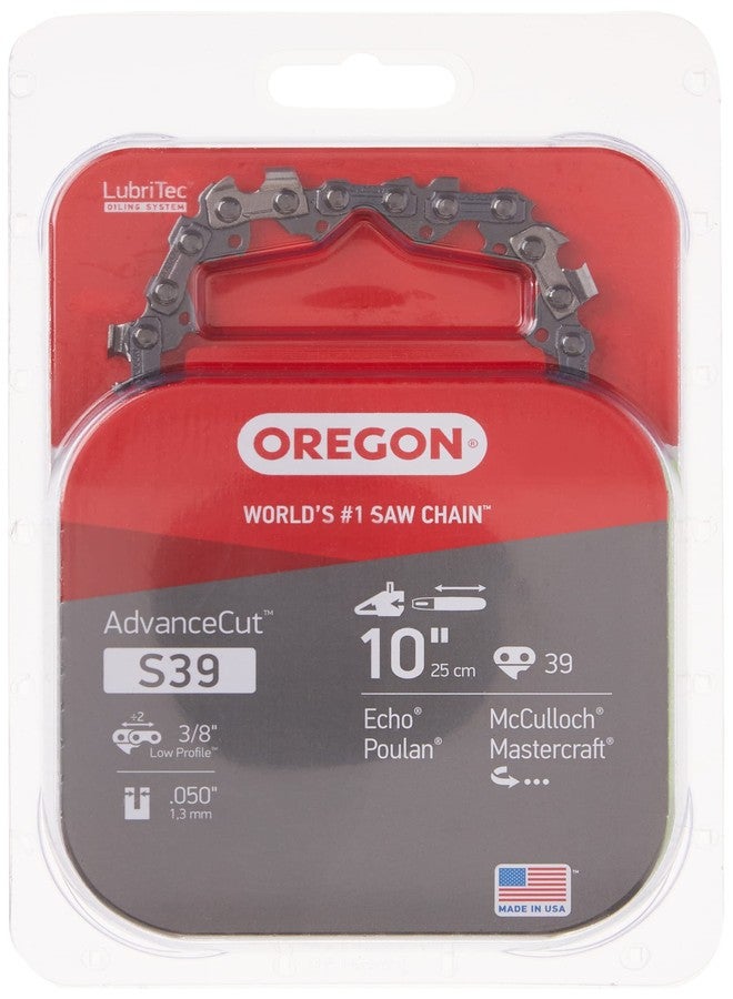 Oregon S39 AdvanceCut Replacement Chainsaw and Pole Saw Chain for 10-Inch Guide Bars, 39 Drive Links, Pitch: 3/8", .050" Gauge, Fits Atlas, Makita, Poulan, and More - Image 1