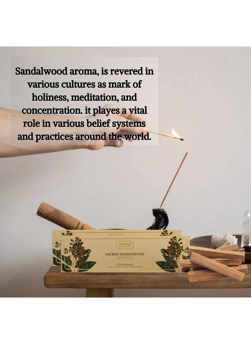 Nyassa NYASSA Sacred Sandalwood Incense- Premium, Hand Dipped, Highly Scented Indian Incense Sticks |Natural Fragrance for Puja |Lasts Upto 60 Mins per Stick |Natural & Handrolled-(30 Sticks)  - Image 2