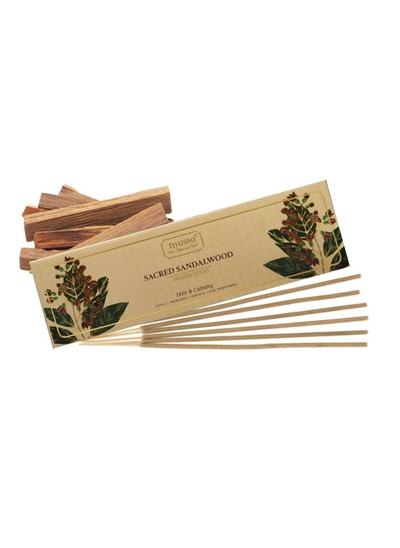 Nyassa NYASSA Sacred Sandalwood Incense- Premium, Hand Dipped, Highly Scented Indian Incense Sticks |Natural Fragrance for Puja |Lasts Upto 60 Mins per Stick |Natural & Handrolled-(30 Sticks)  - Image 1