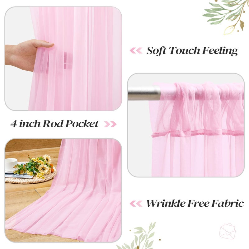 Shillance 10ft x 10ft Pink Backdrop Curtain with Lights String for Parties, Sheer Tulle Wedding Photo Backdrops Drapes for Baby Shower Birthday Party Decorations Background for Photography - Image 4