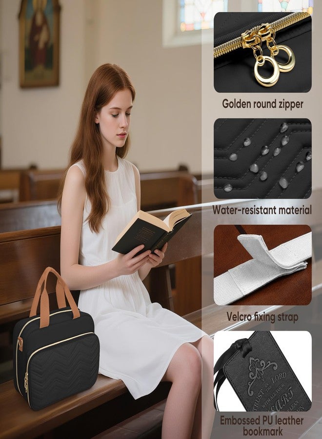 FINPAC Large Bible Cover Case for Women, Bible Study Supplies Journaling Kit with Shoulder Strap, Christian Gifts Church Bag, Black - Image 2