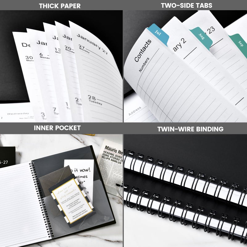 BooQool Planner 2026-2027 â€“ Academic Planner 2026-2027, 9" x 11", Large, July 2026 â€“ June 2027, Weekly and Monthly Planner, 2 Monthly Tabs, Strong Twin-Wire Binding, Inner Pocket, Hardcover, Black - Image 5