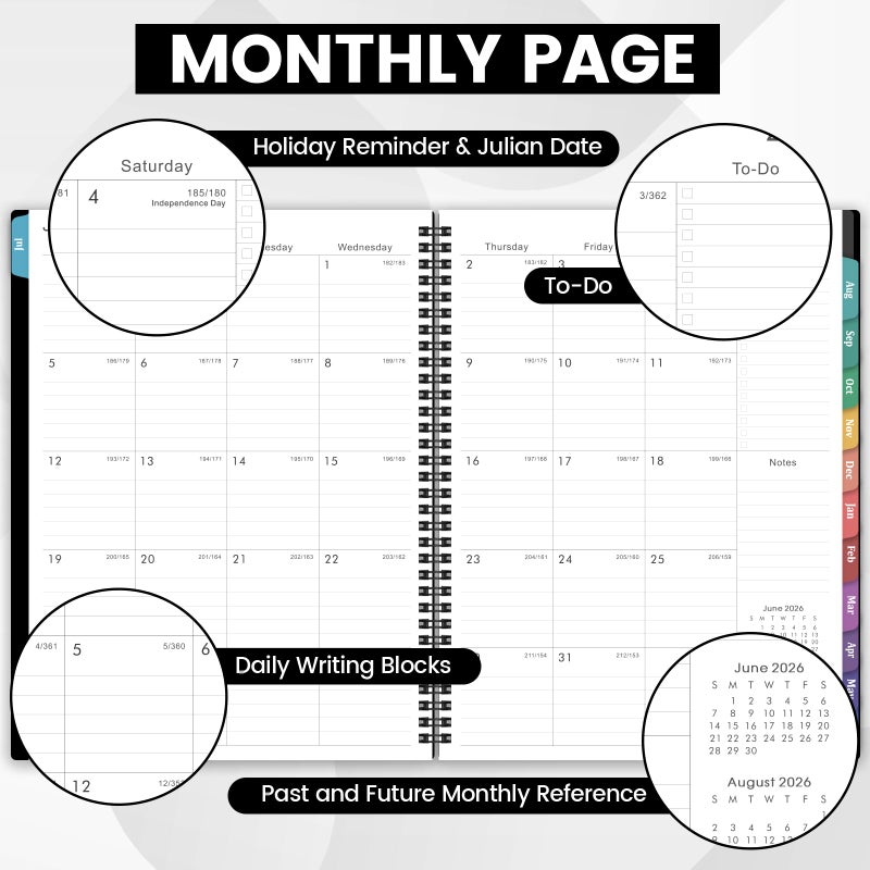 BooQool Planner 2026-2027 â€“ Academic Planner 2026-2027, 9" x 11", Large, July 2026 â€“ June 2027, Weekly and Monthly Planner, 2 Monthly Tabs, Strong Twin-Wire Binding, Inner Pocket, Hardcover, Black - Image 3