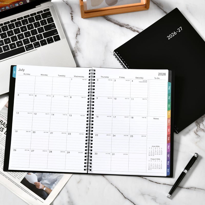 BooQool Planner 2026-2027 â€“ Academic Planner 2026-2027, 9" x 11", Large, July 2026 â€“ June 2027, Weekly and Monthly Planner, 2 Monthly Tabs, Strong Twin-Wire Binding, Inner Pocket, Hardcover, Black - Image 2