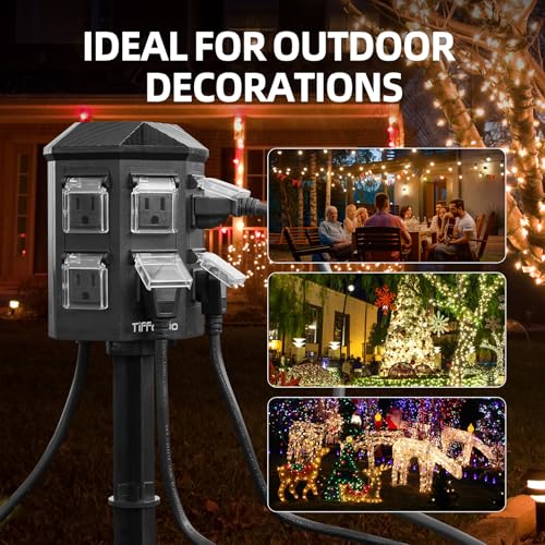 TiFFCOFiO Outdoor Power Strip Timer, Dusk to Dawn Light Sensor Countdown, 6 Feet Extension Cord Waterproof, 6 Grounded Outlets for Halloween and Christmas Decorations, ETL Listed (6 FT) - Image 5