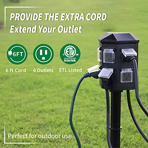 TiFFCOFiO Outdoor Power Strip Timer, Dusk to Dawn Light Sensor Countdown, 6 Feet Extension Cord Waterproof, 6 Grounded Outlets for Halloween and Christmas Decorations, ETL Listed (6 FT) - Image 3