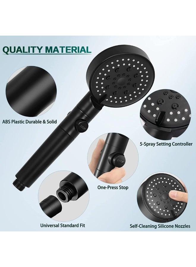 High Pressure Shower Heads 5-Speed Adjustment Hand Held Shower Head With Hose One-Touch Switch Bathroom Shower Nozzle-Easy To Install Filtered Booster Hand Shower (Black) - Image 2