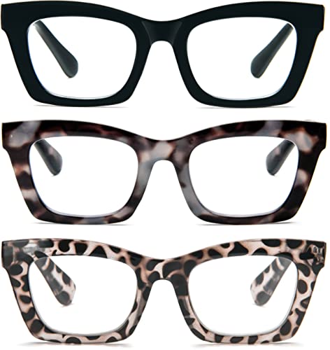 REAVEE 3 Pack Oprah Style Reading Glasses for Women Blue Light Blocking, Cute Oversized Square Computer Readers with Spring Hinge 1.5 - Image 1