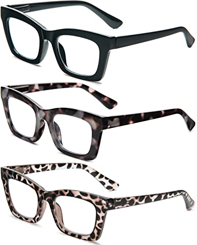 REAVEE 3 Pack Oprah Style Reading Glasses for Women Blue Light Blocking, Cute Oversized Square Computer Readers with Spring Hinge 1.5 - Image 2
