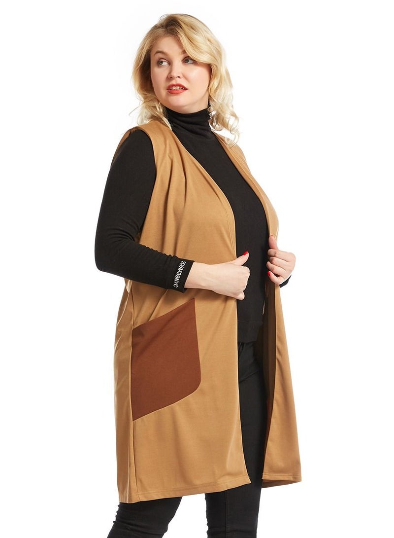 إسكدنيا Lady's Plum-Size Loose Waistcoat With Pockets Brown  - Image 2
