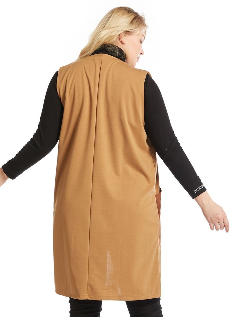 إسكدنيا Lady's Plum-Size Loose Waistcoat With Pockets Brown  - Image 3
