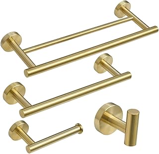 BESy Modern 4 Piece Bathroom Accessories Set (Double Towel Bar, Toilet Paper Holder,Towel Hooks,Single Towel Bar), Wall - Image 1