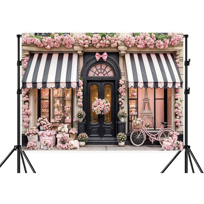 Wathon Spring Floral Boutique Shop Backdrop Romantic Photo Backdrop Pink Girl Woman Party Decorations Banner Birthday Photo Background Booth Studio Video Props 7X5FT - Image 1