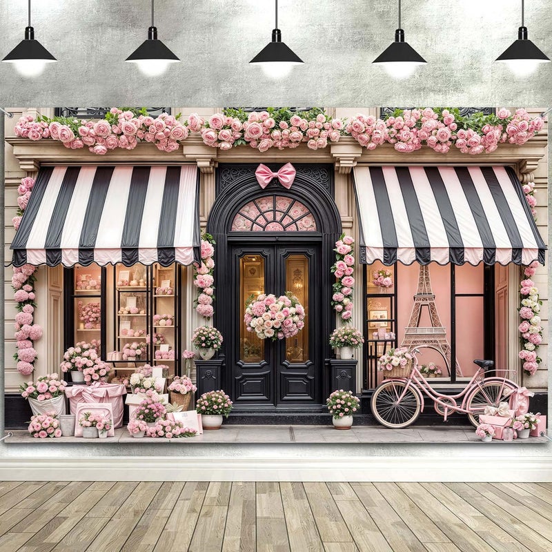 Wathon Spring Floral Boutique Shop Backdrop Romantic Photo Backdrop Pink Girl Woman Party Decorations Banner Birthday Photo Background Booth Studio Video Props 7X5FT - Image 2