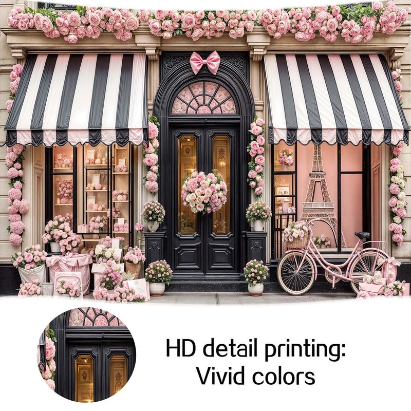 Wathon Spring Floral Boutique Shop Backdrop Romantic Photo Backdrop Pink Girl Woman Party Decorations Banner Birthday Photo Background Booth Studio Video Props 7X5FT - Image 4
