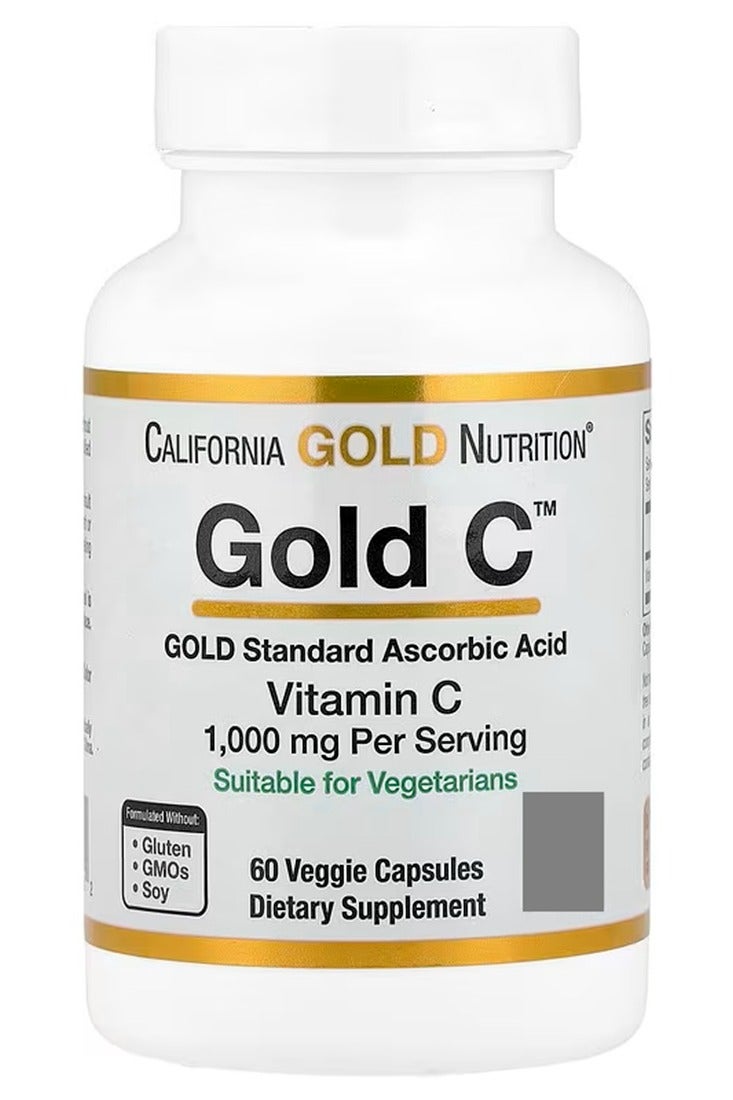 California Gold Nutrition California Gold Nutrition Gold C USP Grade Vitamin C (1,000 mg) 60 Veggie Capsules  - Image 1
