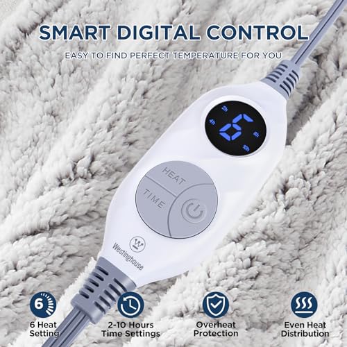 Westinghouse Electric Blanket Throw Size, Soft Plush Sherpa Heated Blanket with 6 Heating Levels & 2-10 Hours Auto-Off, Machine Washable, 50x60 inches, Grey - Image 2