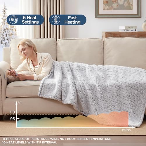 Westinghouse Electric Blanket Throw Size, Soft Plush Sherpa Heated Blanket with 6 Heating Levels & 2-10 Hours Auto-Off, Machine Washable, 50x60 inches, Grey - Image 4