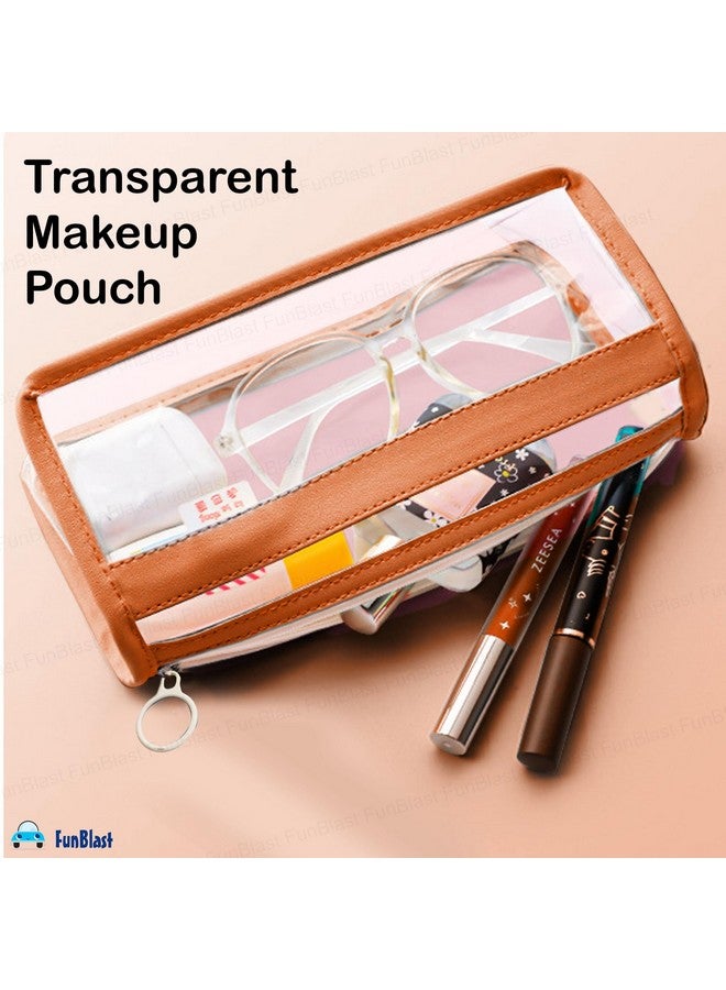 FunBlast Large Capacity Pencil Bag, Transparent Pencil Pouch with Zipper Closure Portable Makeup Pouch, Aesthetic Pouch, Cute Stationery Bag for Students Girls Adults Office (Tan) - Image 5
