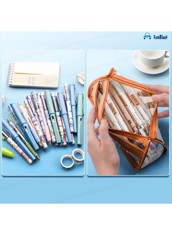 FunBlast Large Capacity Pencil Bag, Transparent Pencil Pouch with Zipper Closure Portable Makeup Pouch, Aesthetic Pouch, Cute Stationery Bag for Students Girls Adults Office (Tan) - Image 4