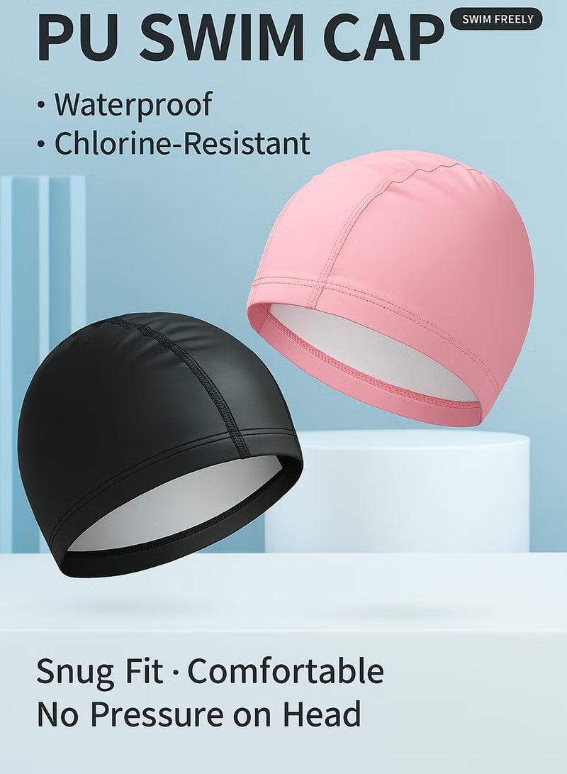 JUE-FISH Swim Cap Soft Comfortable Waterproof Swimming Caps Bathing Cap High Elasticity Universal PU Bathing Cap for Adults Children's Kids Black/Pink - Image 3