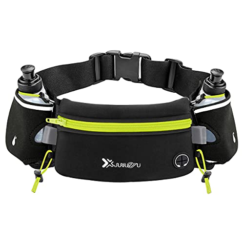 Number-one Running Belt with Water Bottles(2 x 175ML), Hydration Belt Waterproof Waist Pack Bag Fits iPhones Adjustable Sports Waist Pouch for Marathon Running Hiking Cycling,Green - Image 1