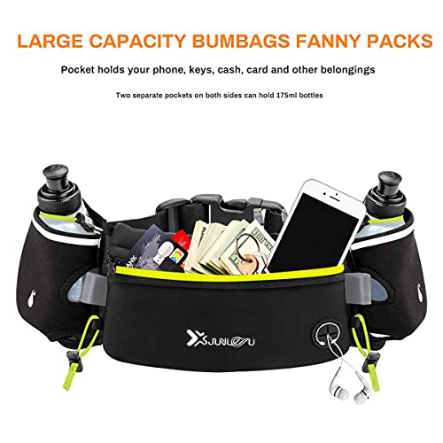 Number-one Running Belt with Water Bottles(2 x 175ML), Hydration Belt Waterproof Waist Pack Bag Fits iPhones Adjustable Sports Waist Pouch for Marathon Running Hiking Cycling,Green - Image 4