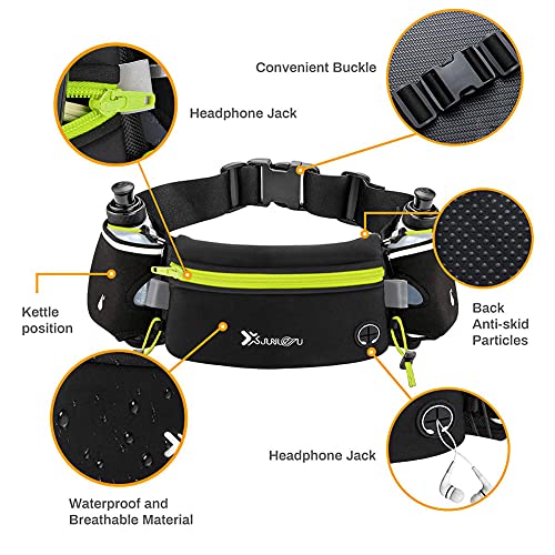 Number-one Running Belt with Water Bottles(2 x 175ML), Hydration Belt Waterproof Waist Pack Bag Fits iPhones Adjustable Sports Waist Pouch for Marathon Running Hiking Cycling,Green - Image 2