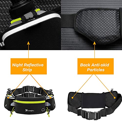 Number-one Running Belt with Water Bottles(2 x 175ML), Hydration Belt Waterproof Waist Pack Bag Fits iPhones Adjustable Sports Waist Pouch for Marathon Running Hiking Cycling,Green - Image 5