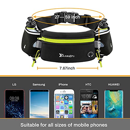 Number-one Running Belt with Water Bottles(2 x 175ML), Hydration Belt Waterproof Waist Pack Bag Fits iPhones Adjustable Sports Waist Pouch for Marathon Running Hiking Cycling,Green - Image 3