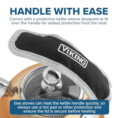 Viking غلاية شاي من الفولاذ المقاوم للصدأ 3 طبقات من فيكينغ، سعة 2.6 لتر، وعاء ماء ساخن على الموقد مع غطاء زجاجي مقسى، مقبض مريح، جاهز للاستخدام مع الحث، لون وردي ذهبي - Image 3