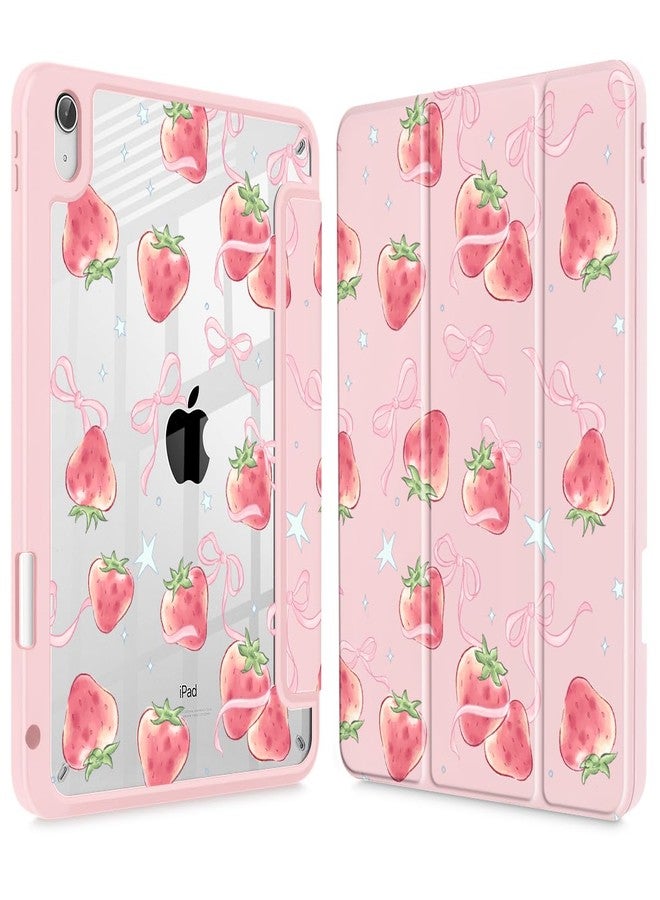 May Chen for iPad (A16) 11th Generation Case 11 Inch 2025, iPad 10th Gen Case 2022 10.9 inch, Built-in Pencil Holder with Shockproof Cover Clear Transparent Back Shell Auto Wake/Sleep, Bow Strawberry - Image 1