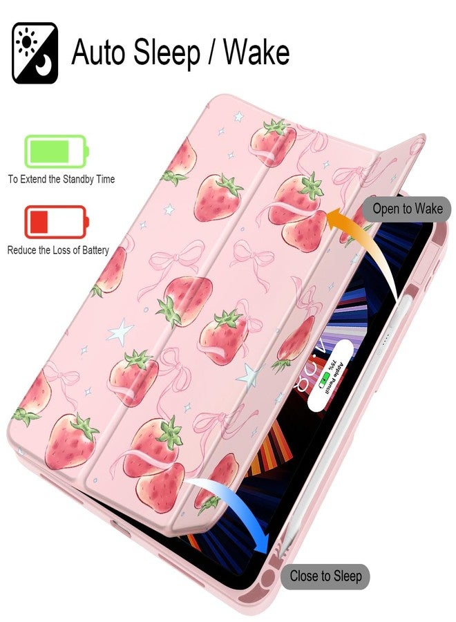 May Chen for iPad (A16) 11th Generation Case 11 Inch 2025, iPad 10th Gen Case 2022 10.9 inch, Built-in Pencil Holder with Shockproof Cover Clear Transparent Back Shell Auto Wake/Sleep, Bow Strawberry - Image 3