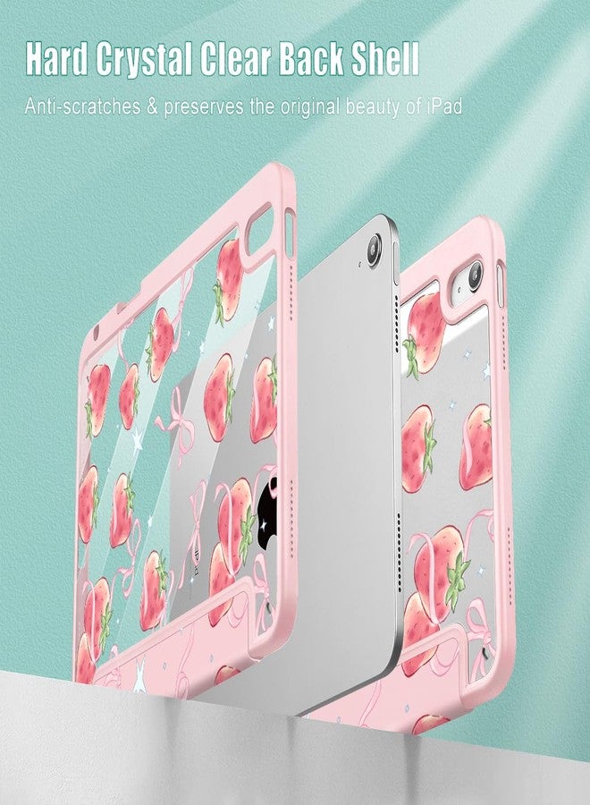 May Chen for iPad (A16) 11th Generation Case 11 Inch 2025, iPad 10th Gen Case 2022 10.9 inch, Built-in Pencil Holder with Shockproof Cover Clear Transparent Back Shell Auto Wake/Sleep, Bow Strawberry - Image 4