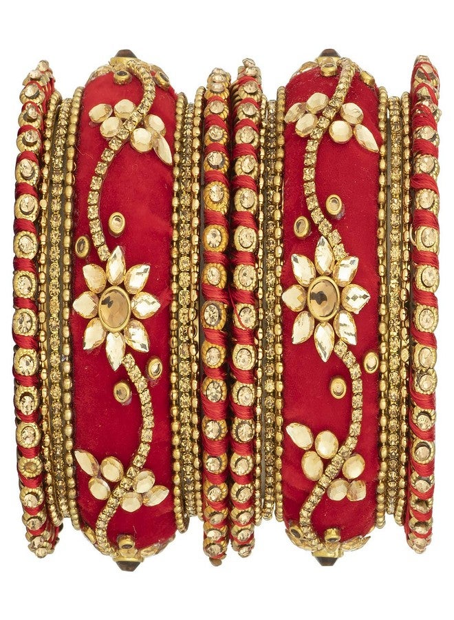 Peora Handmade Velvet Silk Thread Matching Bangle Chuda Chura Set Indian Fashion Jewellery for Women Girls Navratri Gift (Size - 2.6) - Image 2