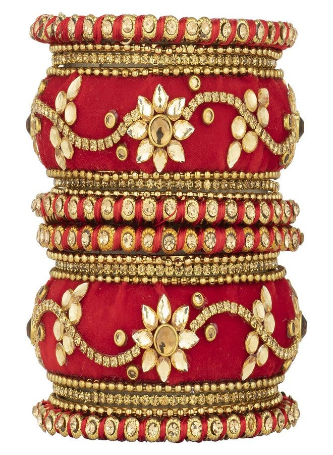 Peora Handmade Velvet Silk Thread Matching Bangle Chuda Chura Set Indian Fashion Jewellery for Women Girls Navratri Gift (Size - 2.6) - Image 1