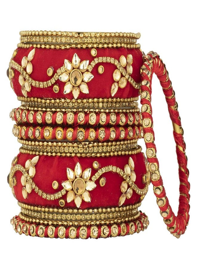 Peora Handmade Velvet Silk Thread Matching Bangle Chuda Chura Set Indian Fashion Jewellery for Women Girls Navratri Gift (Size - 2.6) - Image 3