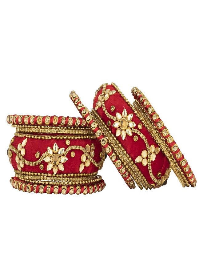 Peora Handmade Velvet Silk Thread Matching Bangle Chuda Chura Set Indian Fashion Jewellery for Women Girls Navratri Gift (Size - 2.6) - Image 5