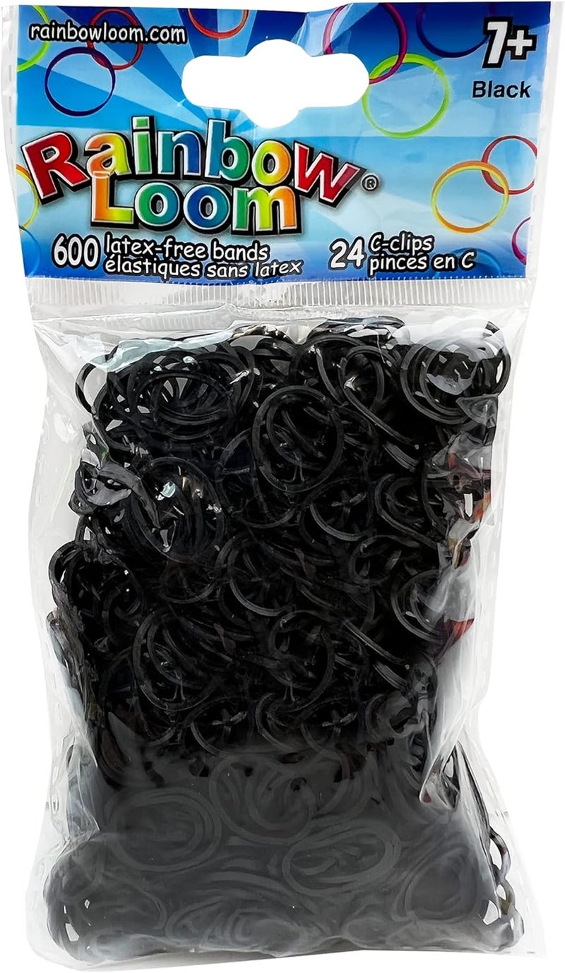 راينبو لووم أشرطة مطاطية من نوع Rainbow Loom® باللون الأسود مع 24 مشبكًا من نوع C (عدد 600 قطعة) - Image 1