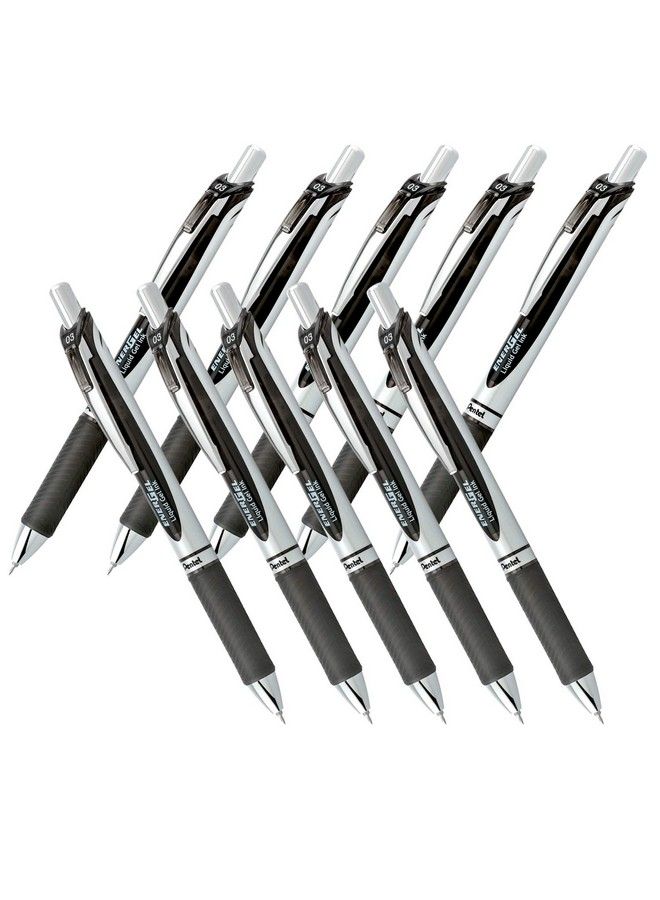 Pentel New Energel Deluxe Rtx Retractable Liquid Gel Penultra Micro Point 0.3Mm Fine Line Needle Tip Black Ink Value Set Of 10 - Image 1