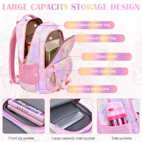 PALAYÂ® School Bag for Girls Multi Compartment Kids Backpack Rucksack for Primary School Cartoon Backpack for Kids Girls 8-10 Years Old - Image 4