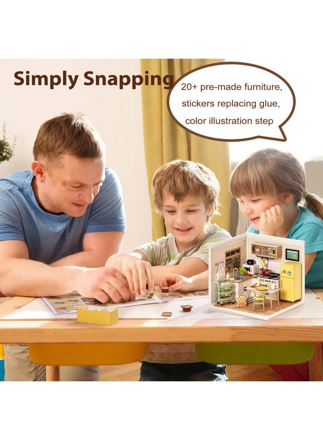 Rolife Rolife DIY Miniature Plastic House Building Set Toys Playset with LED Suitable for Mini Figures Construction Toys Diorama Kit Gifts for Teens Adults (Happy Meals Kitchen) - Image 5