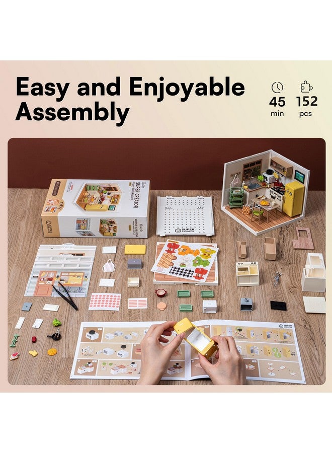 Rolife Rolife DIY Miniature Plastic House Building Set Toys Playset with LED Suitable for Mini Figures Construction Toys Diorama Kit Gifts for Teens Adults (Happy Meals Kitchen) - Image 4