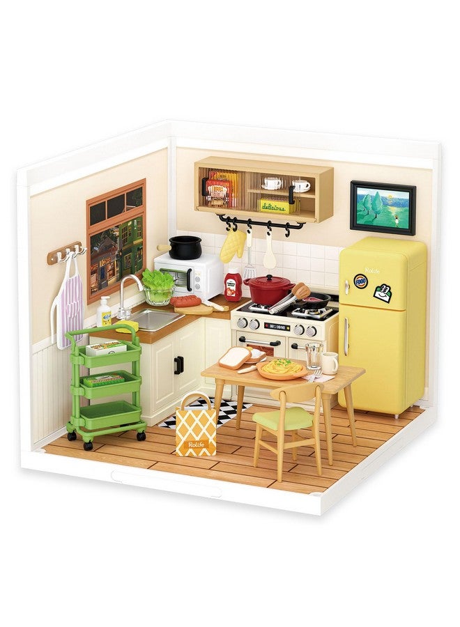 Rolife Rolife DIY Miniature Plastic House Building Set Toys Playset with LED Suitable for Mini Figures Construction Toys Diorama Kit Gifts for Teens Adults (Happy Meals Kitchen) - Image 1