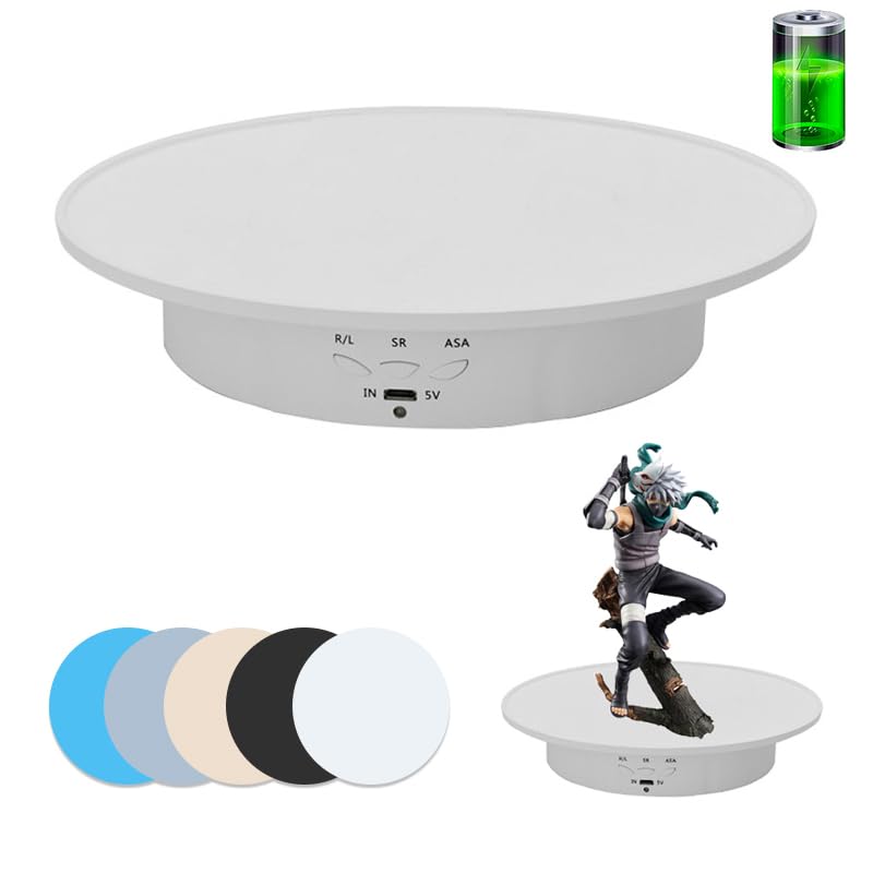 JAYEGT Motorized Rotating Display Stand, 7.87inch /17.6lbs Load, 360 Degree Electric Rotating Turntable for Photography Products, Jewelry, 3D Model ,with 5 Colors Backgrounds -- White - Image 1
