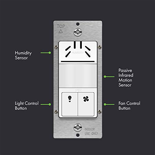 TOPGREENER Dual Tech Humidity Sensor Switch, Infrared PIR Motion & Air Moisture Detection, Bathroom Fan & Light Control, Adjustable Timing, Neutral Wire Required, UL Listed, TDHOS5, White - Image 2