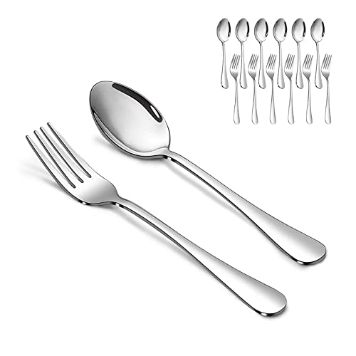 SANTUO Forks and Spoons Set 6PCS 73 Salad Forks and 6PCS 73 Soup Spoons Stainless Steel Silverware set of 12 Mirror Polished Dishwasher Safe - Image 1