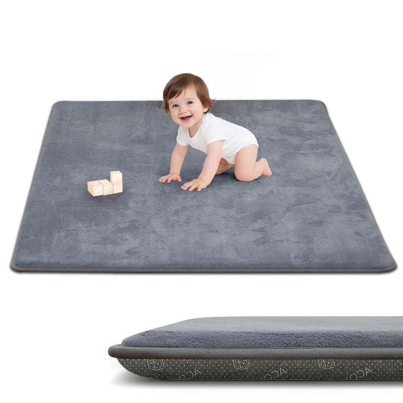 ACOMOPACK 1.3" Thick Baby Play Mat for Floor 50x50"-Memory Foam Water-Repellent Playpen Mat for Tummy Time,Non-Slip Soft Velvet Nursery Rug for Kids,Toddlers,Infants Crawlingï¼ˆGreyï¼‰ - Image 1