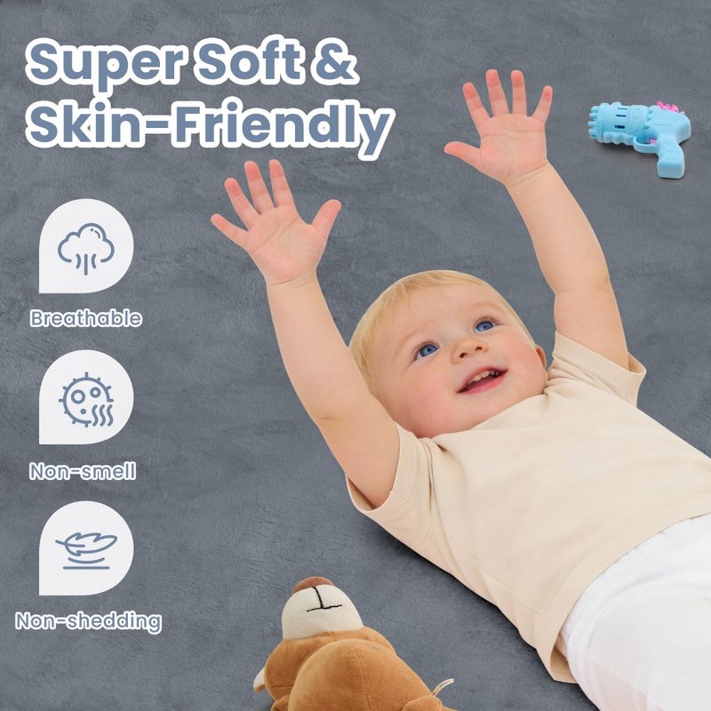 ACOMOPACK 1.3" Thick Baby Play Mat for Floor 50x50"-Memory Foam Water-Repellent Playpen Mat for Tummy Time,Non-Slip Soft Velvet Nursery Rug for Kids,Toddlers,Infants Crawlingï¼ˆGreyï¼‰ - Image 4